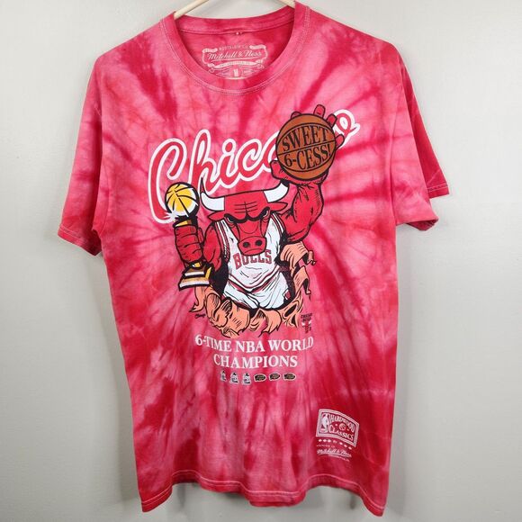 Mitchell & Ness Mens Chicago Bulls 6 Time World Champs Tie Dye SS Tee Medium - Picture 1 of 6